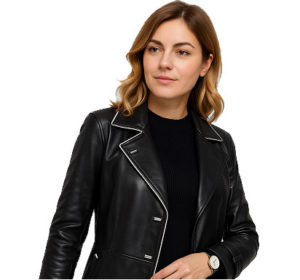 Black Leather Trench Coat for Women - Authentic Sheepskin Style