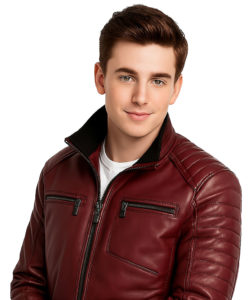 Rugged Men’s Quilted Moto Jacket Maroon Leather Biker Fit