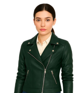 Green Leather Jacket for Women - Biker Jacket for Women