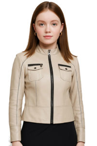 Beige Colour Leather Jacket for Women - Guaranteed Authentic Leather
