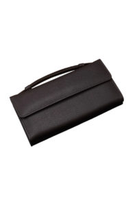 Women Leather Purse in Dark Brown and Red Colours with Top Handle