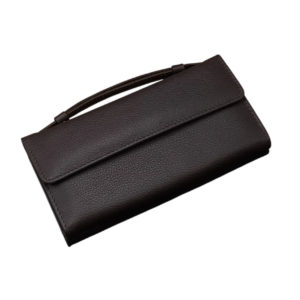 Women Leather Purse in Dark Brown and Red Colours with Top Handle