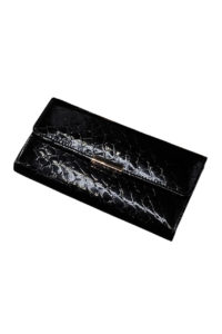 Women Leather Purse in Black with Magnetic Button
