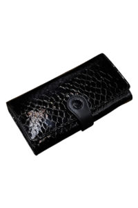 Women Leather Purse in Black Colour with Strip Closing Magnetic Button