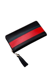 Women Leather Purse in Red, Black and Grey Colour Combination