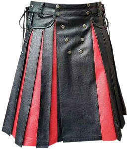 Black Red Strip Leather Kilt for Men for Unique Leather Fashion